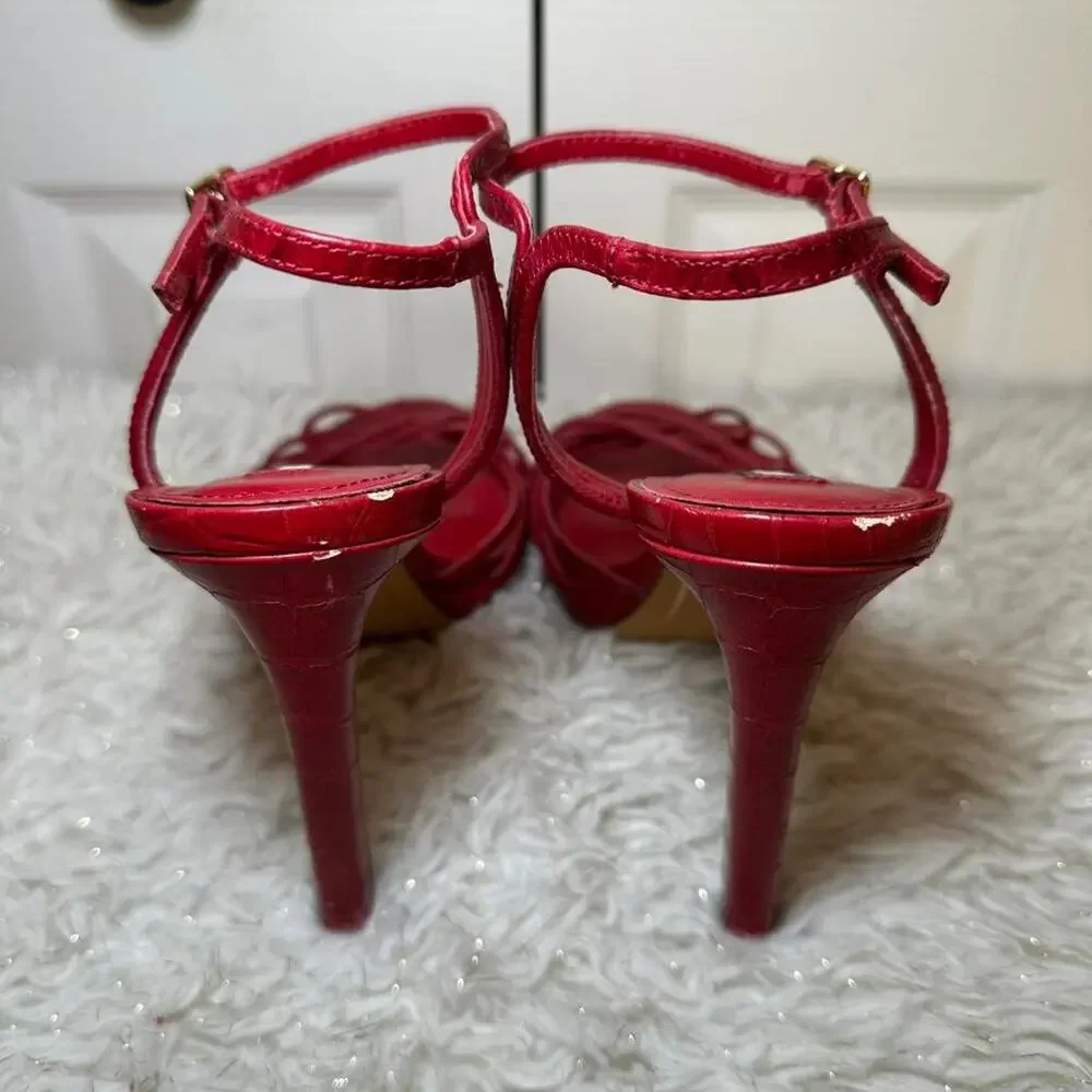 DKNY red strappy heels ankle strap y2k sandals
